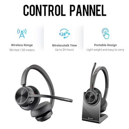 Poly Voyager 4320 UC Wireless Headset & Charge Stand - Connects to PC/Mac/Mobile Phone via Bluetooth with USB-C to A Adapter & USB C Dongle & USB A-C Cable & Storage Bag and Fiber Cloth