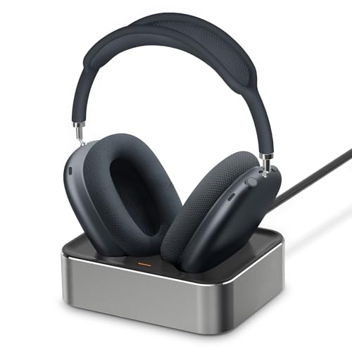 Headphone Charging Station for AirPods Max 1 & 2 - Magnetic Charger Dock with Lightning & USB-C Connectors, LED Indicator, Easy Drop-in Charging (Titanium) - color: Titanium