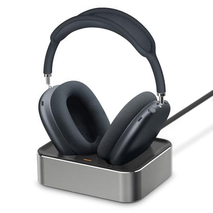 Headphone Charging Station for AirPods Max 1 & 2 - Magnetic Charger Dock with Lightning & USB-C Connectors, LED Indicator, Easy Drop-in Charging (Titanium) - color: Titanium