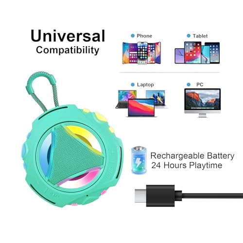 Portable Bluetooth Speaker, IPX7 Waterproof Shower Speaker, Wireless Outdoor Speakers, Floating, Built-in Mic, 24H Playtime with LED Lights, Loud HD Sound, Powerful Bass, Gifts for Unisex - Sky Blue - color: Sky Blue