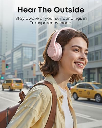 Soundcore by Anker Q20i Hybrid Active Noise Cancelling Headphones, Pink | Over-Ear, Bluetooth, 40H ANC Playtime, Hi-Res Audio, Big Bass, Transparency Mode, Customize via App, Travel, Home, Office - color: Pink