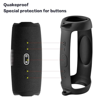 PAIYULE Silicone Case Cover for JBL Charge 5 Portable Bluetooth Speaker | Travel Gel Soft Skin,Waterproof Rubber Carrying Pouch with Strap (Black) - color: Black