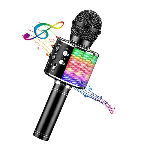 BlueFire 4 in 1 Karaoke Wireless Microphone with LED Lights, Portable Microphone for Kids, Great Gifts Toys for Kids, Girls, Boys and Adults (Black) - color: Black