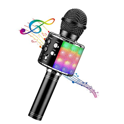 BlueFire 4 in 1 Karaoke Wireless Microphone with LED Lights, Portable Microphone for Kids, Great Gifts Toys for Kids, Girls, Boys and Adults (Black) - color: Black