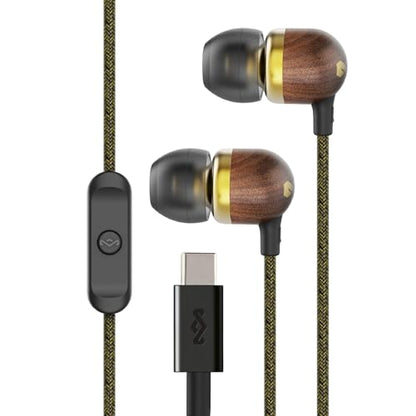 House of Marley Smile Jamaica USB-C Wired Earbuds with Microphone, in-Ear Headphones, 9.2mm Driver, Tangle-Resistant Cable, Plug-and-Play Earphones for Smartphones, Tablets & Laptops (Brass) - color: Brass