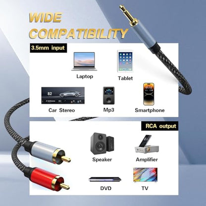 3.5mm to RCA Cable, 24K Gold-Plated RCA Male to Aux Audio Adapter 100ft/30M, Nylon Braided Audio and Video Cable Extension for Smartphones, HDTV, Tablet, Home Theater, Speaker, MP3 - size: 100ft, style: 3.5mm to RCA Cable