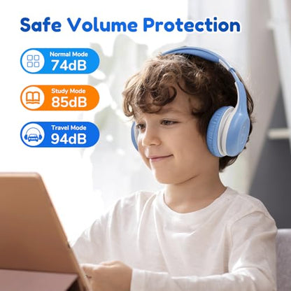 EarFun K2 Kids Bluetooth Headphones for School, Kids Headphones with Mic | Volume Limited, 40H Playtime, Built-in Mic, Stereo Sound, Foldable Over-Ear Headphone for Kids/Toddler/Travel/Tablet Sky Blue - color: Sky Blue