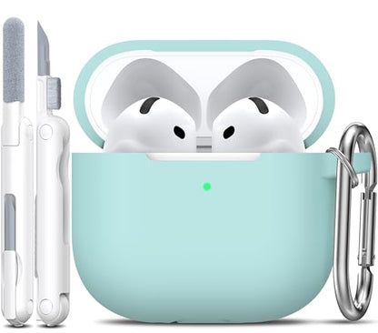 for AirPods 4 Case with Cleaner Kit,Full Protective Soft Skin Silicone Cover with Keychain for AirPods 4 Gen Case for Men Women,Compatible with Apple AirPods 4th Genaration Case 2024,Turquoise - color: C Turquoise