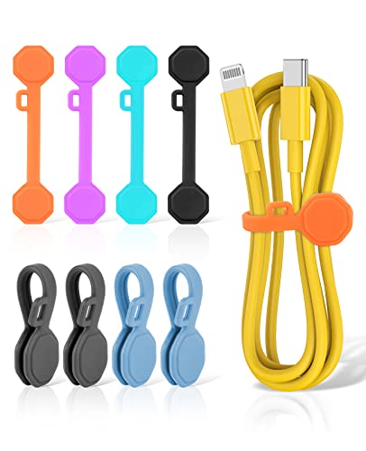 8 PCS Silicone Magnetic Cable Ties, Reusable cord Organizer clips | magnet cord holder for phone charging, compatible with USB/lightning cables, bookmarks, whiteboard magnets, fridge magnets - size: 8-PCS