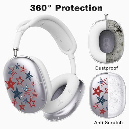 for AirPods Max 2/1 Headphones 4th of July Patriotic Ear Covers | America Stars Clear Ear Cups Cover | White Silicone Ear Pad Case Headband Cover for Apple AirPods Max 2/1 (2026/2024/2020) - color: America Stars A