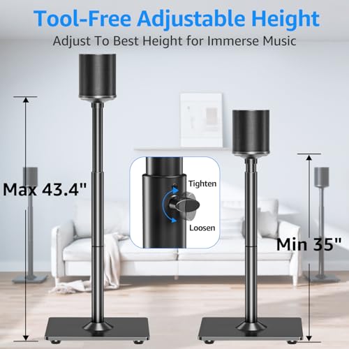 MOUNTUP Speaker Stands for Sonos Era 100, Sonos One, One SL, Play:1, Height Adjustable 35"-43" Floor Standing Speaker Stands Pair with Cable Management, Ear Level Surround Sound, 11lbs Loading, MU9146