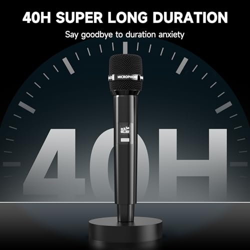 Wireless Microphones, Wireless Microphone with One-to-One Chip Connection, Less latency, 200FT Range, 40H Rechargeable Battery,Plug and Play, Ergonomic Design, Microphone for Singing, Speaker, Party