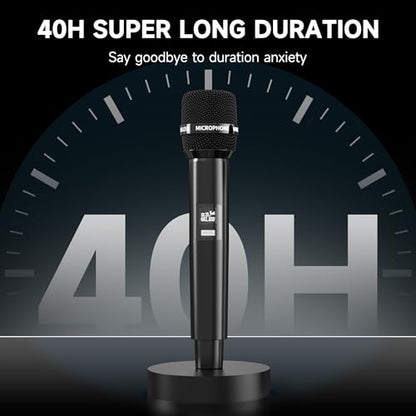 Wireless Microphones, Wireless Microphone with One-to-One Chip Connection, Less latency, 200FT Range, 40H Rechargeable Battery,Plug and Play, Ergonomic Design, Microphone for Singing, Speaker, Party