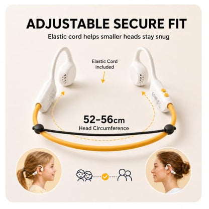 Kids Headphones - Bluetooth 6.0 Air Conduction Open Ear Kids Bluetooth Headphones - 85dB Safe Volume, IPX4 Waterproof - with Mic for School, Gaming, Sleeping, White