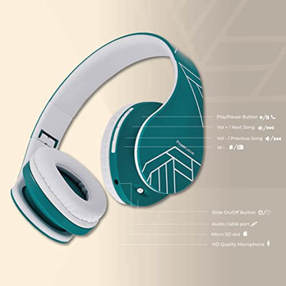 PowerLocus Bluetooth Over-Ear Headphones, Wireless Stereo Foldable Headphones Wireless and Wired Headsets with Built-in Mic, Micro SD/TF, FM for iPhone/Samsung/iPad/PC (Blue/White) - color: Blue/White