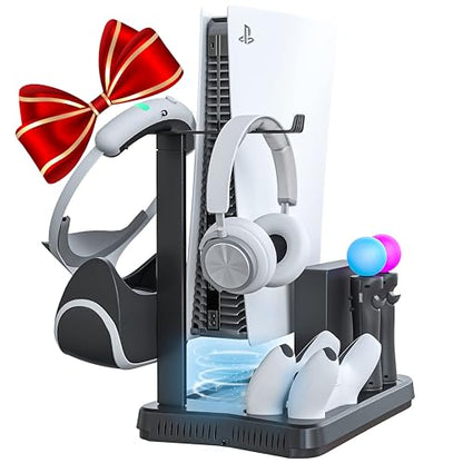 Skywin PSVR Charging Station Display Stand for PlayStation PS5, Black, Cool Headset and Controller Charger Hub with Fan Idea