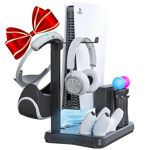 Skywin PSVR Charging Station Display Stand for PlayStation PS5, Black, Cool Headset and Controller Charger Hub with Fan Idea