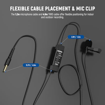 NEEWER 3.5mm TRRS Lavalier Lapel Microphone Plug & Play Mini Clip on Mic Omnidirectional Condenser for Camera Phone PC, Low Frequency Cut, Gain Control, Monitoring Headphone Jack, CM10 - style: CM10(1-Pack)w/3.5mm TRRS Plug