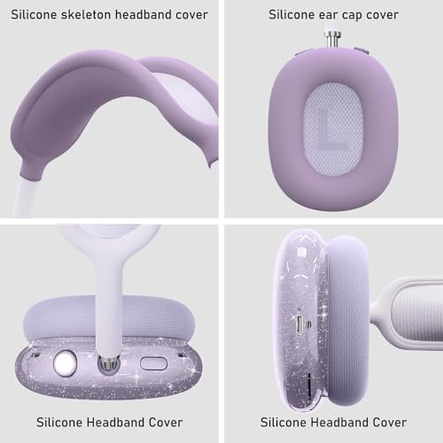 for AirPods Max case Cover,Anti-Scratch Ear Pad Case Cover/Ear Cups Cover/Headband Cover for AirPods Max. Clear Soft TPU and Silicone,Skin Scratch Proof. - color: 3PC-Glitter Purple