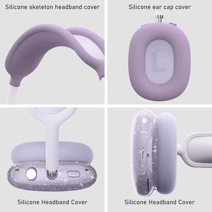 for AirPods Max case Cover,Anti-Scratch Ear Pad Case Cover/Ear Cups Cover/Headband Cover for AirPods Max. Clear Soft TPU and Silicone,Skin Scratch Proof. - color: 3PC-Glitter Purple
