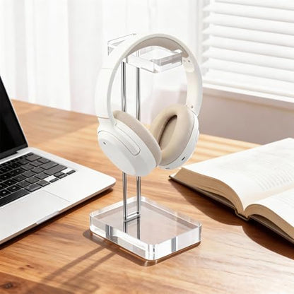 Headphone Stand Headset Holder for Desk, Solid Christal-Clear Acrylic with Silver Hardware Earphone Hanger for Gaming Room Office Accessories - color: Silver