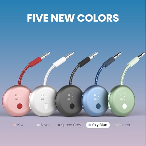 Avantree SoundJet R1 - Airplane Bluetooth Adapter for AirPods, 25H | Qualcomm aptX Adaptive & HD, dual-headphone pairing, 25-hour battery, USB-C charging, and single/dual airline plugs - color: 3. Sky Blue