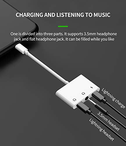 Headphone Adapter Lightning to 3.5mm AUX Jack Audio and Charger Dongle Earphone Splitter Compatible with iPhone 11 12 Mini pro max xs xr x se2 7 8 Plus for Ipad Air Cable Converter,Apple MFI Certified