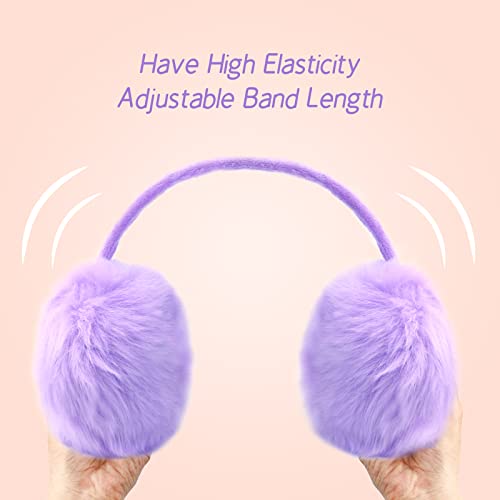 POXIMI Women Winter Earmuffs Girl Ski Adjustable Ear Covers for Kid Cute Bow Ear Warmer Outdoor Earmuff Fleece Lining - color: C-light Purple