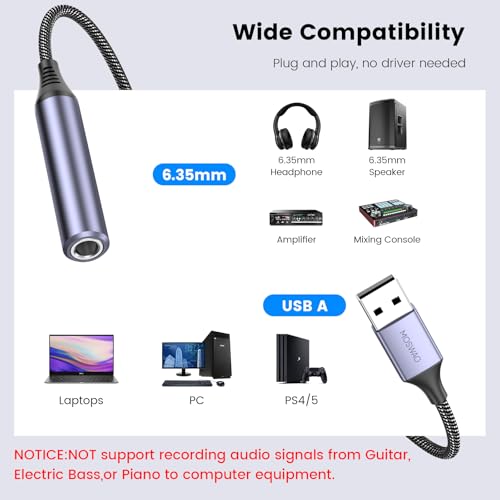 MOSWAG USB to 1/4 Jack Audio Adapter with External Sound Card