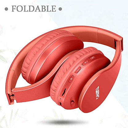TUINYO Wireless Headphones Over Ear, Bluetooth Headphones with Microphone, Foldable Stereo Wireless Headset- (RED) - color: RED