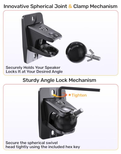 Universal Rear Speaker Wall Mount with Keyhole and 1/4"-20 4mm & 5mm Thread, 11 lbs Capacity, Surround Sound Satellite Speaker Ceiling Bracket for Samsung Q990D, Q990F, Roku, Sony , 360° Adjustable - color: Black