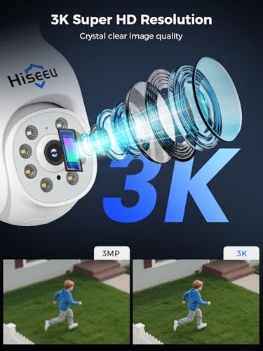 Hiseeu Wireless Security Camera System, 5MP Outdoor Cameras with 10" LCD Monitor 4-Cam Kit, 1TB HDD, Plug & Play NVR, Auto Tracking, 2.4G/5GHz WiFi, 2-Way Audio, Color Night Vision, No Monthly Fees