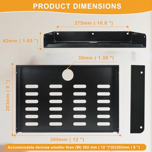 Metal Floating Shelf 12" x 8", 2 Pack Projector Shelf Wall Mounted WiFi Router Shelf for TV Components Speakers Game Console DVD Player