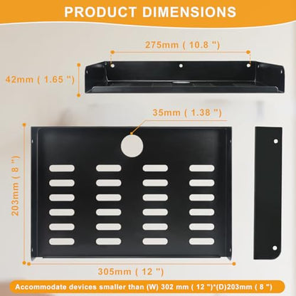 Metal Floating Shelf 12" x 8", 2 Pack Projector Shelf Wall Mounted WiFi Router Shelf for TV Components Speakers Game Console DVD Player