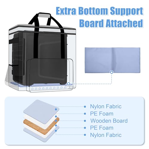 CURMIO Double-Layer PC Carrying Case, Computer Travel Bag for Tower, Black | Computer Desktop Tower Case with Shoulder Straps Fit ATX/M-ATX Motherboards, Keyboard, Mouse, Cables & Earphones - color: Black