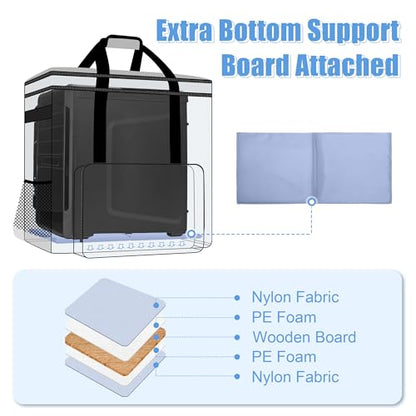 CURMIO Double-Layer PC Carrying Case, Computer Travel Bag for Tower, Black | Computer Desktop Tower Case with Shoulder Straps Fit ATX/M-ATX Motherboards, Keyboard, Mouse, Cables & Earphones - color: Black