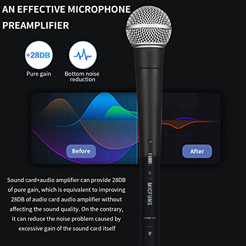M1 In-line Microphone Pream, Mic Booster Preamplifier with 28dB Gain for Dynamic and Passive Ribbon Microphones (Black)