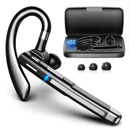 Bluetooth Headset Noise Canceling,Wireless Earpiece with Mic for Work | Bluetooth 6.1,100H Playtime,500mAh Charging Case,Hand-Free Calling with Mute Button for Business,Trucker,Office,Driving