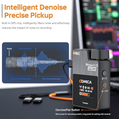 COMICA BoomX-D PRO Wireless Lavalier Microphone Built-in 16GB Recorder | Noise Cancelling & Safety Track, for DSLR Camera, iPhone, Android, PC, Dual Lapel Mic for Vlog, Youtube Recording