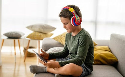 Super Mario Wireless Bluetooth Portable Kids Headphones with Microphone, Volume Reduced to Protect Hearing Rechargeable Battery, Adjustable Kids Headband for School Home or Travel - color: Super Mario