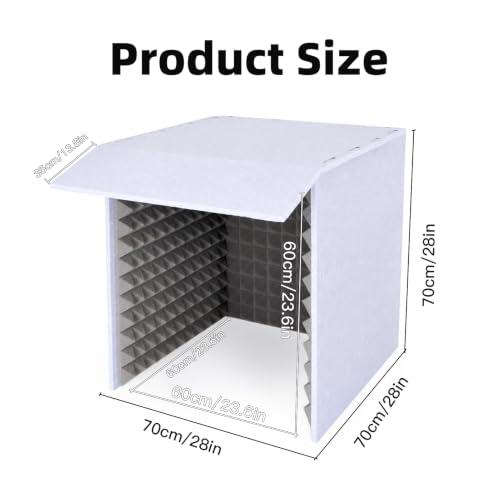 Portable Vocal Booth, 28 Inch Desktop Sound Isolation Recording Booth Box, Foldable Microphone Isolation Shield with 2 Inch Acoustic Foam for Podcast, Voice Over, Singing, Studio (Grey)