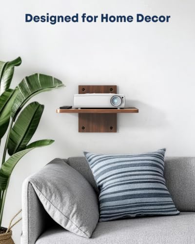 Floating TV Projector Shelf Wall Mount - 1 Tier Wooden Shelf, Walnut Brown | Home Decor, Cable Management, DVD Player, Router, Game Console, Cable Box, Play Station, Holds Up to 22lbs per Shelf - size: 1-Tier Shelf