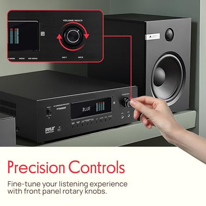 Pyle 1000W Bluetooth Home Theater Receiver - 5.2 Channel Surround Sound Stereo Amplifier System with 4K Ultra HD, 3D Video & Blu-Ray Video Pass-Through Supports, HDMI/MP3/USB/AM/FM Radio - Pyle, Black