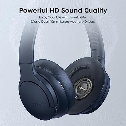 DOQAUS Wireless Headphones Over Ear, Bluetooth Headphones, APP Control | 90H Playtime, 9 EQ Mode, BT5.4, Hifi Stereo Sound Headphones Wireless, ENC Mic, Foldable, for Travel Work Study, Navy Blue - color: Navy Blue
