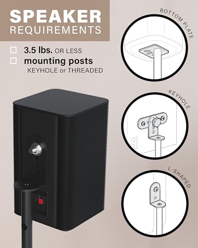 SANUS Speaker Stands Pair for Satellite & Bookshelf Speakers up to 3.5lbs – 10” Height Adjustment – Includes L-Shaped Bracket & Keyhole Adapter for Compatibility – Easy DIY Assembly - size: Heigth Adjustable