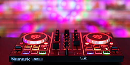 Numark Party Mix - Complete DJ Controller Set for Serato DJ with 2 Decks, Party Lights, Headphone Output, Performance Pads and Crossfader/Mixer