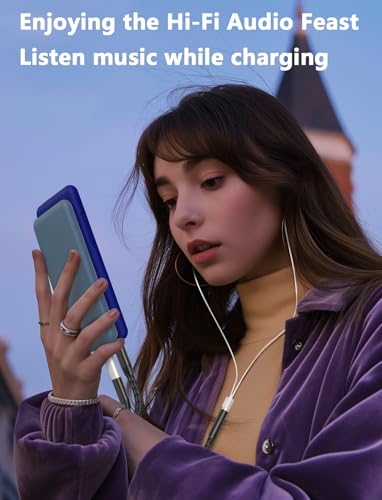 VIOY 2-in-1 USB C to 3.5mm Audio PD 60W Charging Splitter Adapter | Built-in DAC chip Hi-Fi audio, 60W PD fast charge, data transfer, headphone braided for iPhone 15/16 and Type-C devices