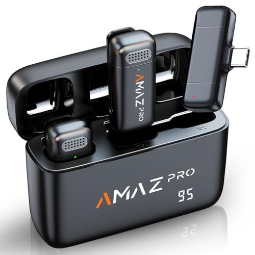 Amazpro Wireless Lavalier Microphone for iPhone 15,Android Phone,Laptop,2 Pack Mini Microphone with Charging Case,Professional Noise Reduction,for Video Vlog,Youtuber,TikTok,Instagram,Interview,USB-C