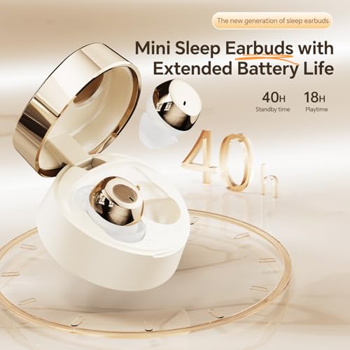 Xmenha Mini Invisible Sleep Earbuds for Side Sleepers, Wireless Bluetooth Sleeping Ear Buds Headphones Small Tiny Micro Noise Cancelling Earbuds for Small Ears Canals Women, Sleep Earphones - color: Beige