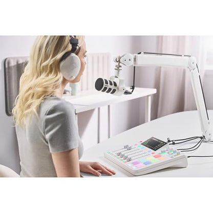 Rode PodMic White (Pair) Cardioid Dynamic Broadcast Microphones with 2X Mini Tripod Desktop Mic Stands and 2X XLR Cables